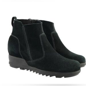 Sorel Evie Black Booties Suede Women US 9.5 UK 7.5 EU 40.5 Wedge Zip New
